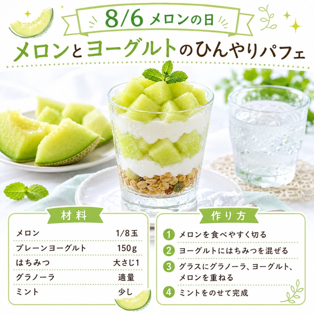 メロンとヨーグルトのひんやりパフェ