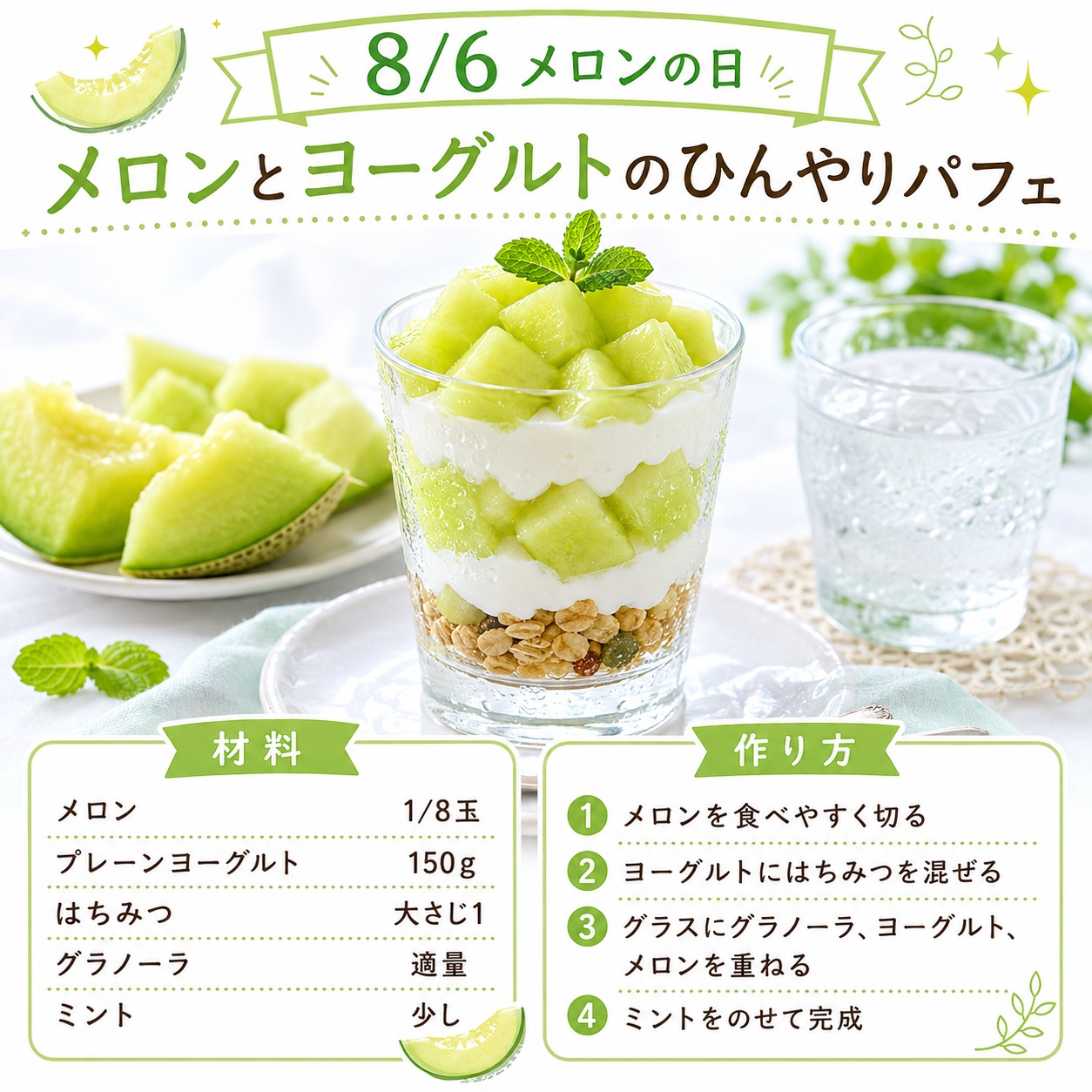 メロンとヨーグルトのひんやりパフェ